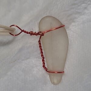Red Wire Wrapped Sea Glass With Ridge Pendant Necklace
